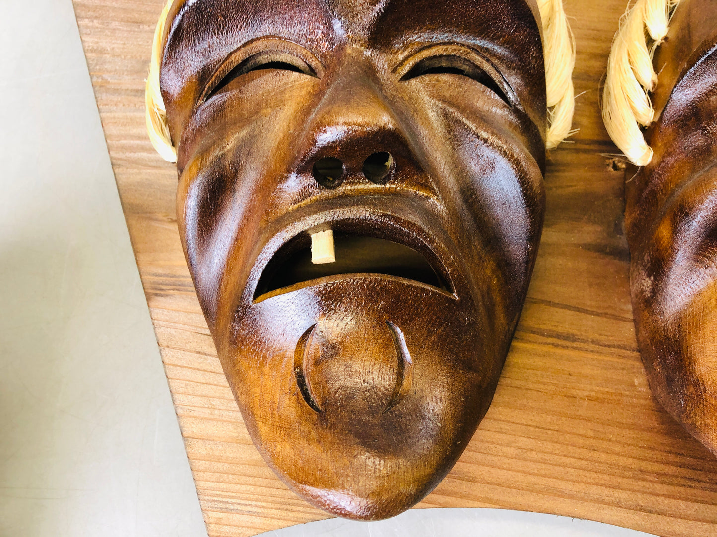 Y6821 [VIDEO] MASK wood carving Angama signed Japan antique omen dance drama wall decor