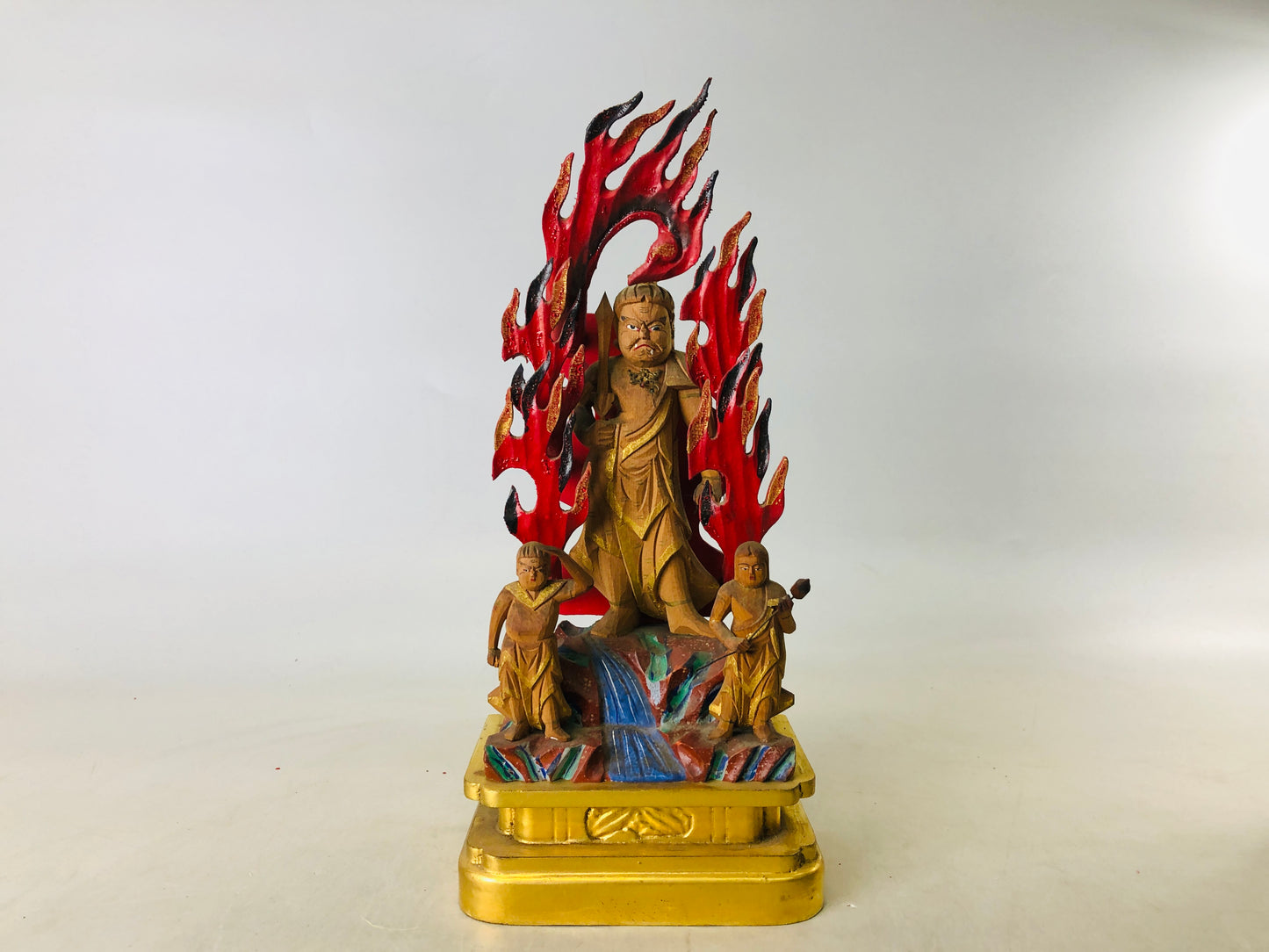 Y6822 [VIDEO] STATUE Fudo-Myo-o figure figurine shrine Japan antique interior decor