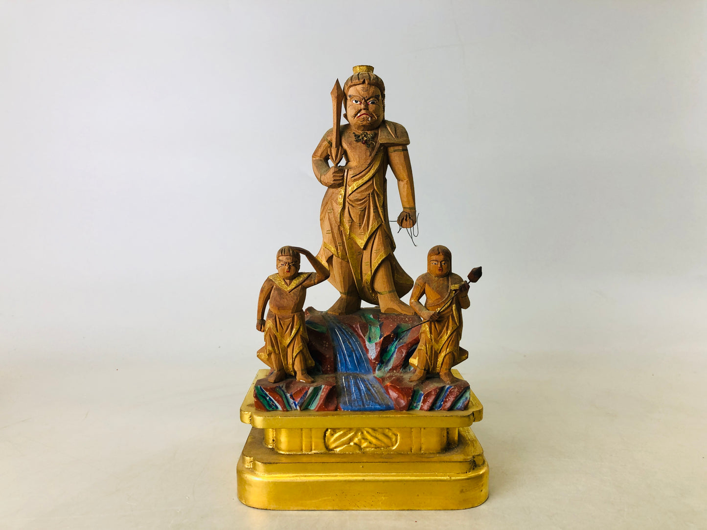 Y6822 [VIDEO] STATUE Fudo-Myo-o figure figurine shrine Japan antique interior decor