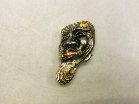 Y6844 [VIDEO] OBIDOME metal Sash clip brooch old man mask Japan Kimono accessory antique