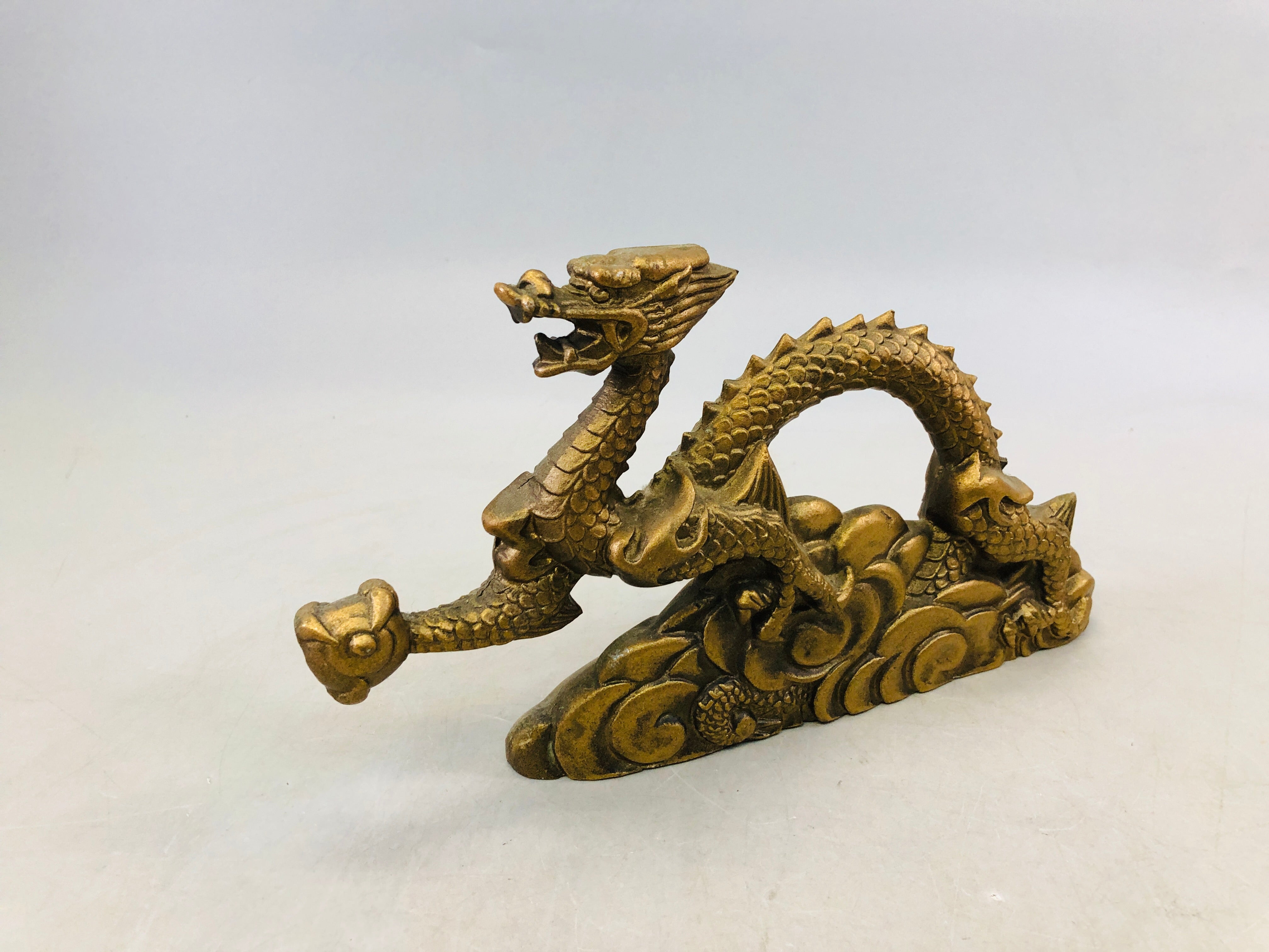 Y6855 [VIDEO] OKIMONO metal Dragon figurine Japan antique