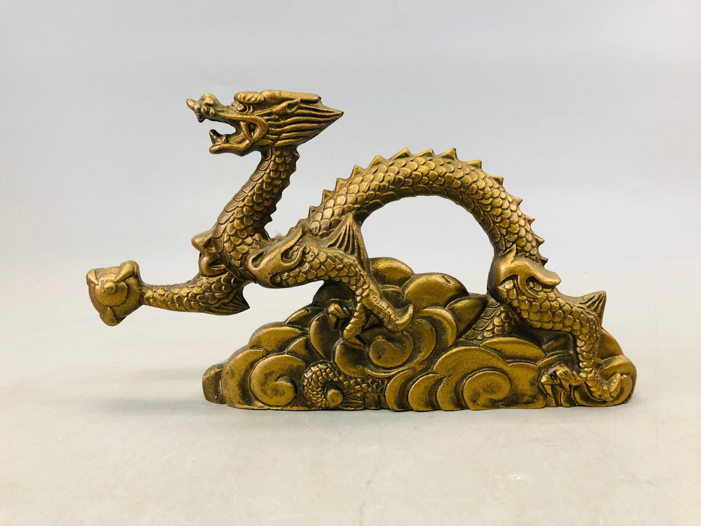 Y6855 [VIDEO] OKIMONO metal Dragon figurine Japan antique interior decor figure statue