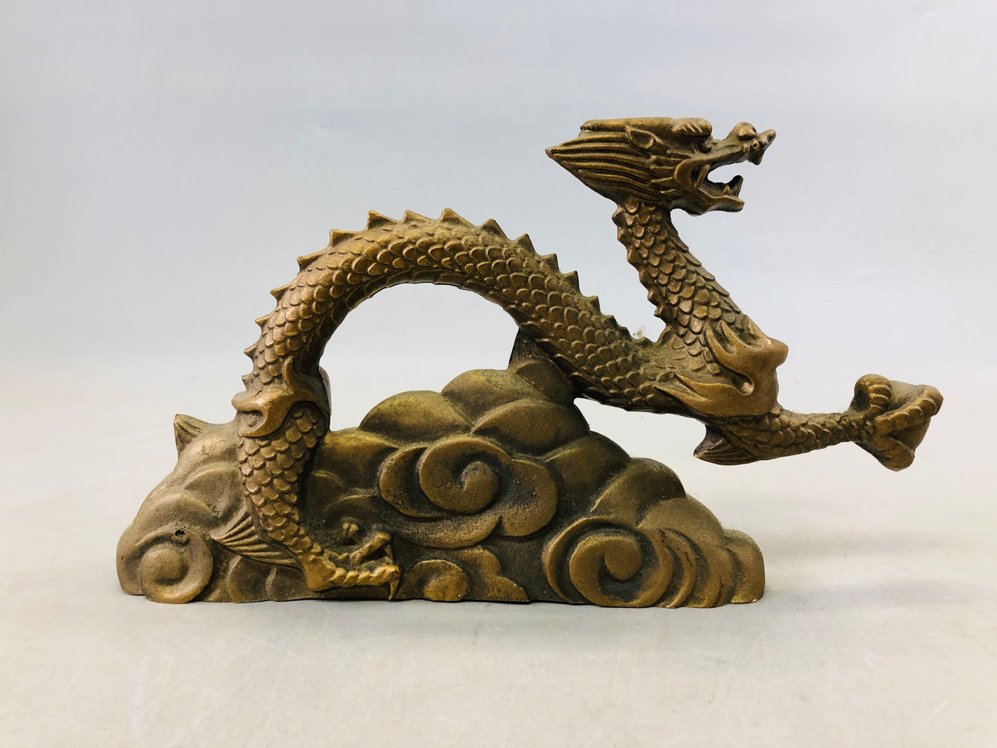 Y6855 [VIDEO] OKIMONO metal Dragon figurine Japan antique interior decor figure statue