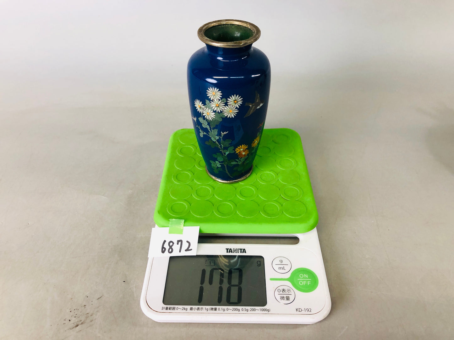 Y6872 [VIDEO] FLOWER VASE Cloisonne bird blue small Japan ikebana floral arrangement