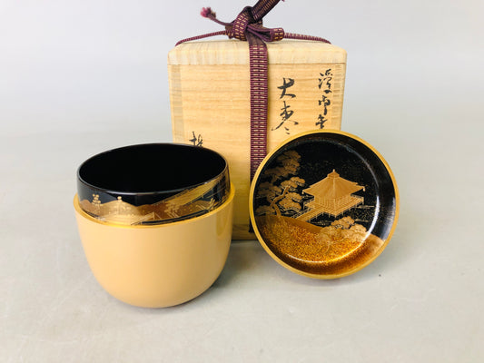 Y6876 [VIDEO] NATUME Makie Caddy containter signed box Japan Tea Ceremony antique case