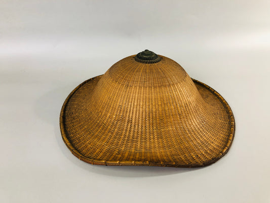 Y6895 [VIDEO] JINGASA Bamboo weaving Japan antique samurai hat yoroi armor helmet gear
