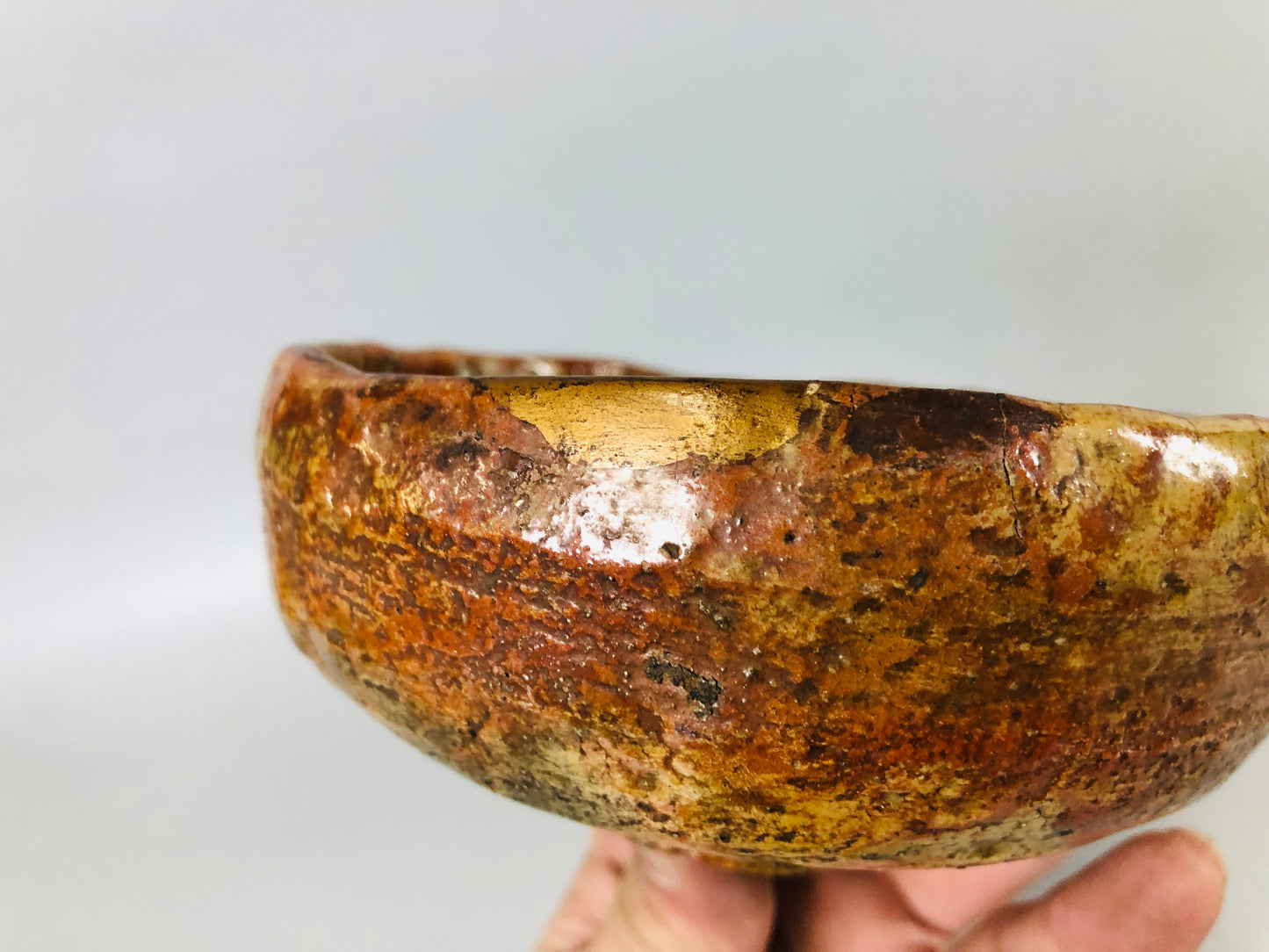 Y6896 [VIDEO] CHAWAN Raku-ware flat bowl kintsugi signed box Japan antique tea ceremony