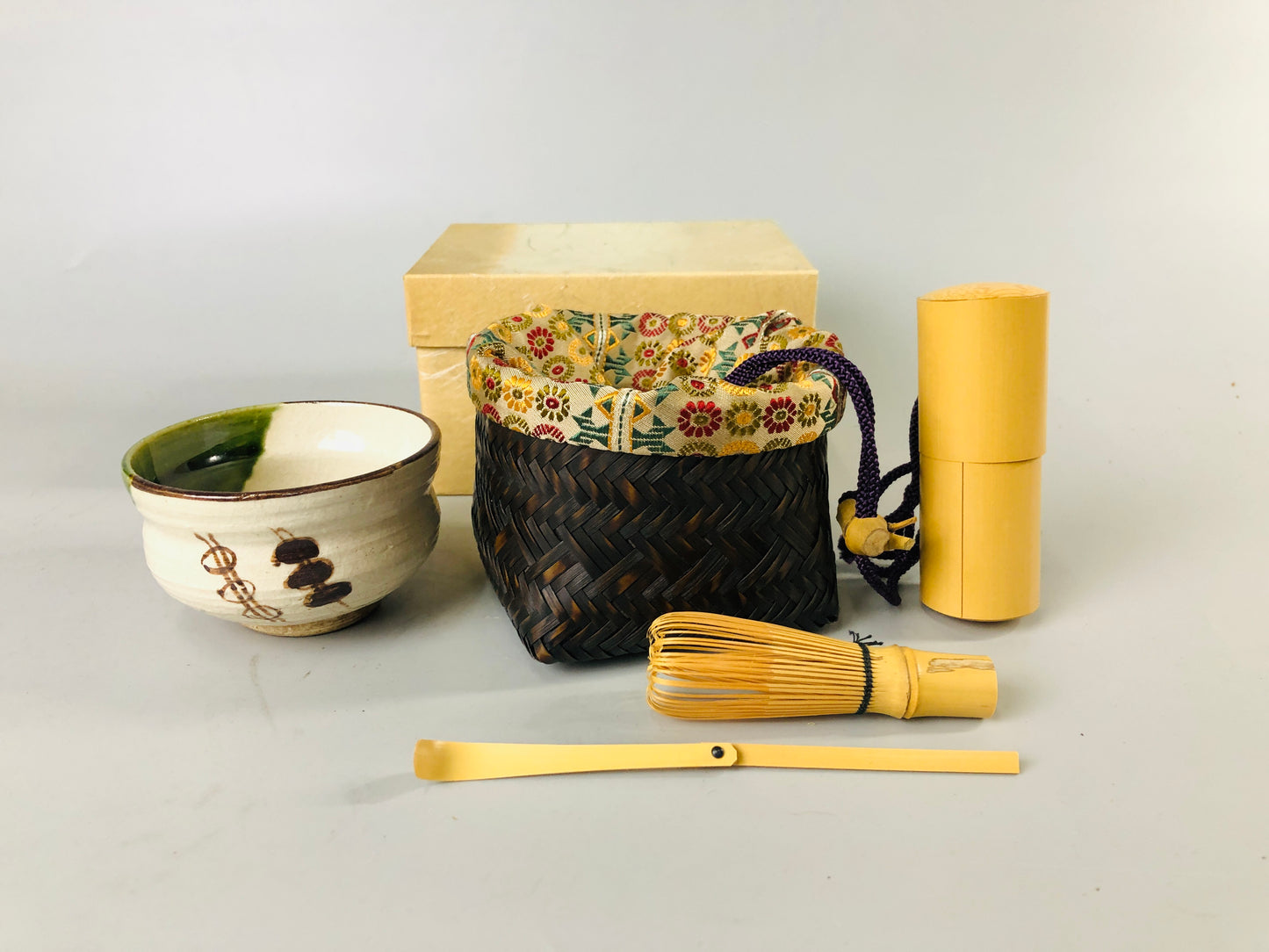 Y6916 [VIDEO] CHAWAN Tea ceremony utencils set for traveling portable Japan antique