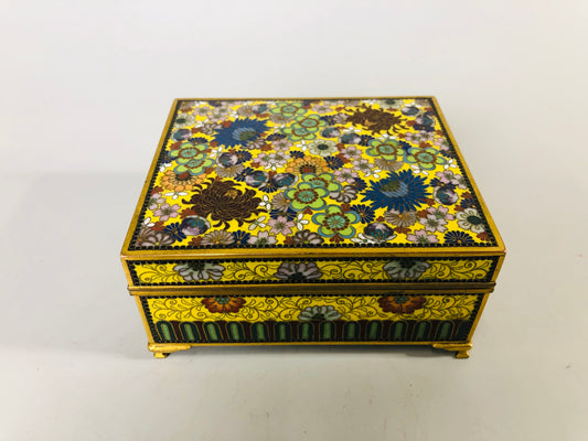 Y6921 [VIDEO] BOX Cloisonne accessory case yellow flower gold line Japan antique vintage