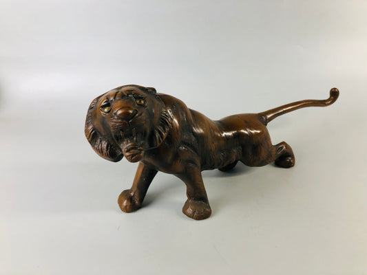 Y6926 [VIDEO] OKIMONO metal Tiger figure figurine Japan antique interior home decor