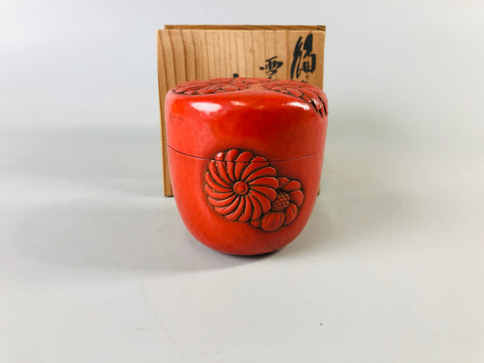 Y6927 [VIDEO] NATUME Kamakurabori carving Caddy signed box Japan Tea Ceremony antique