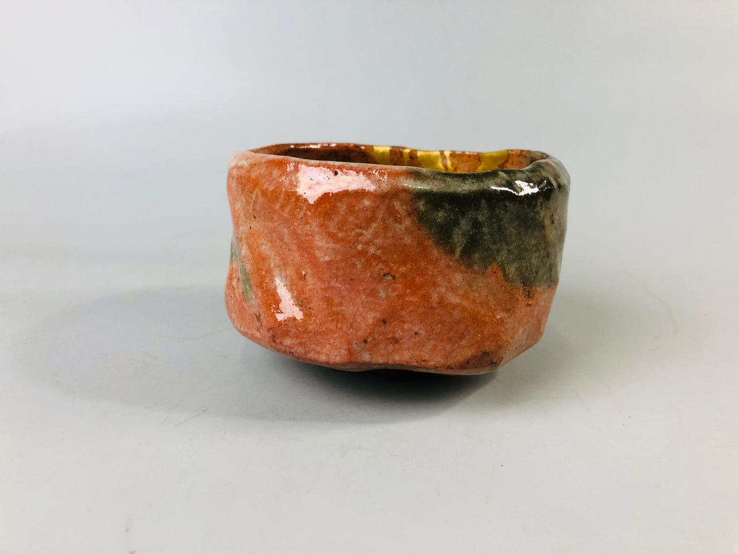 Y6930 [VIDEO] CHAWAN Raku-ware red signed box kintsugi Japan antique tea ceremony bowl