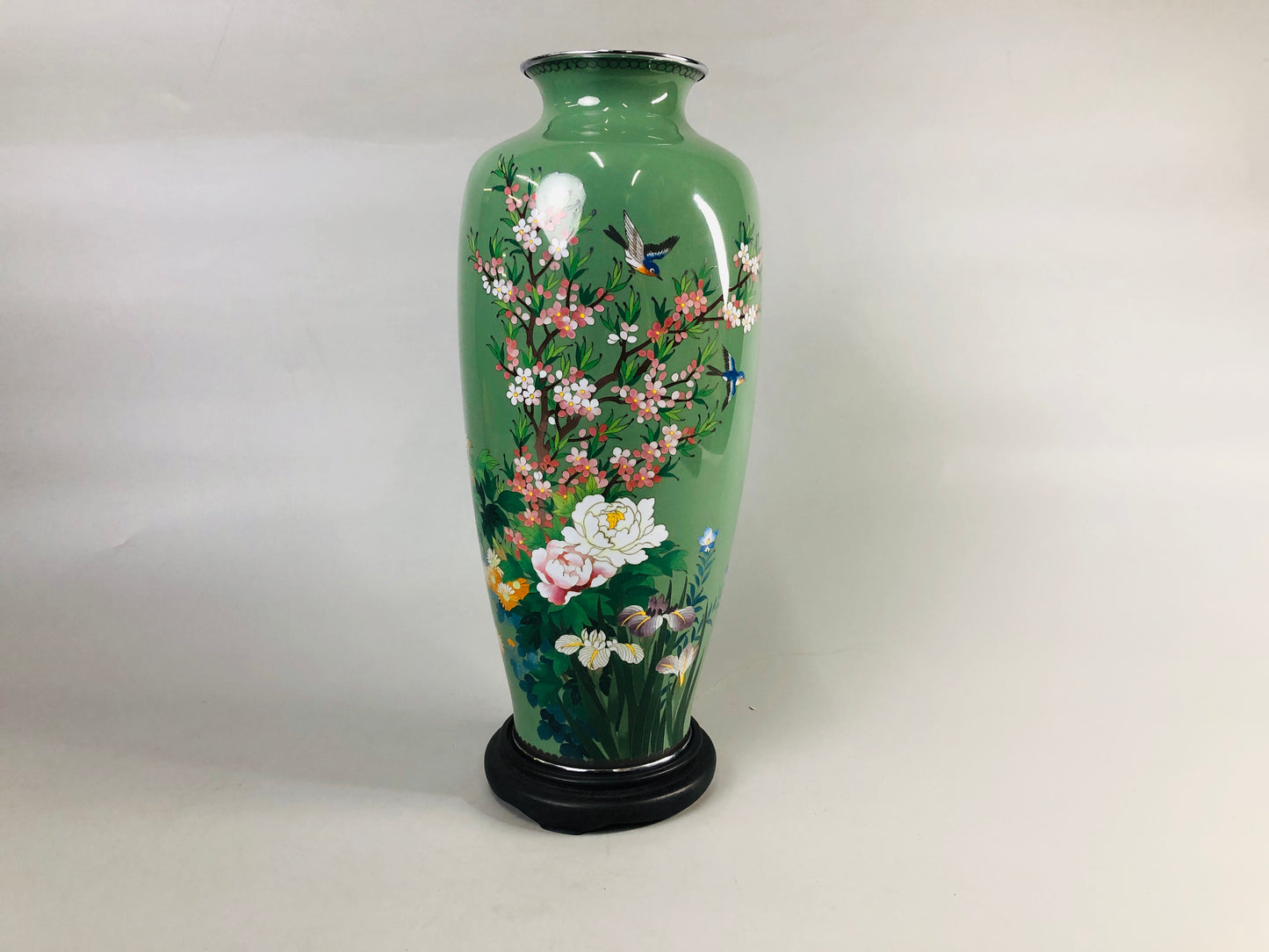 Y6932 [VIDEO] FLOWER VASE Cloisonne large signed box Japan ikebana floral arrangement