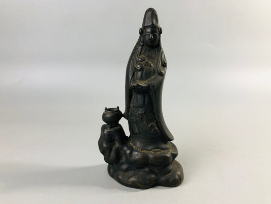 Y6940 [VIDEO] STATUE old copper Kannon figurine figure Buddhist art Japan antique decor