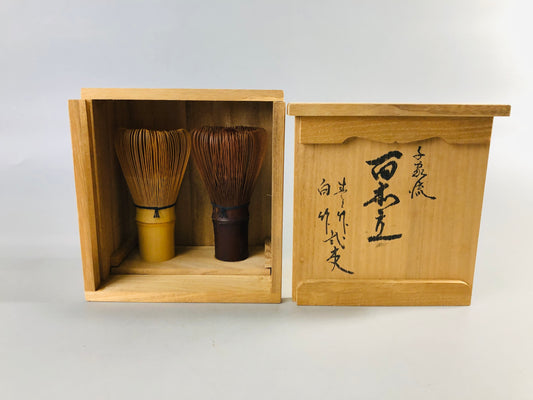 Y6948 「VIDEO] CHASEN Bamboo Tea Whisk signed box set of 2 Japanese Tea Ceremony antique