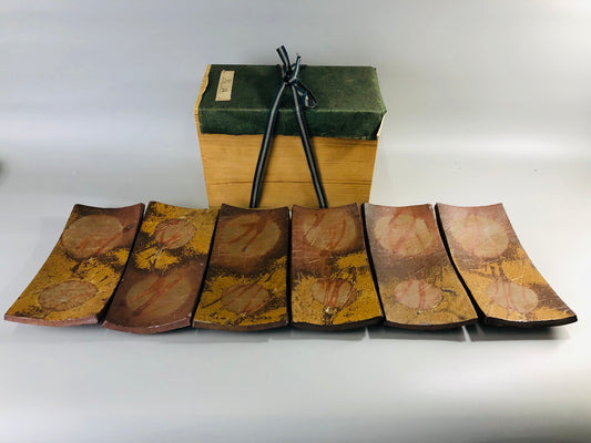 Y6966 「VIDEO] DISH Bizen-ware Rectangular plates set of 5 signed box Japan antique