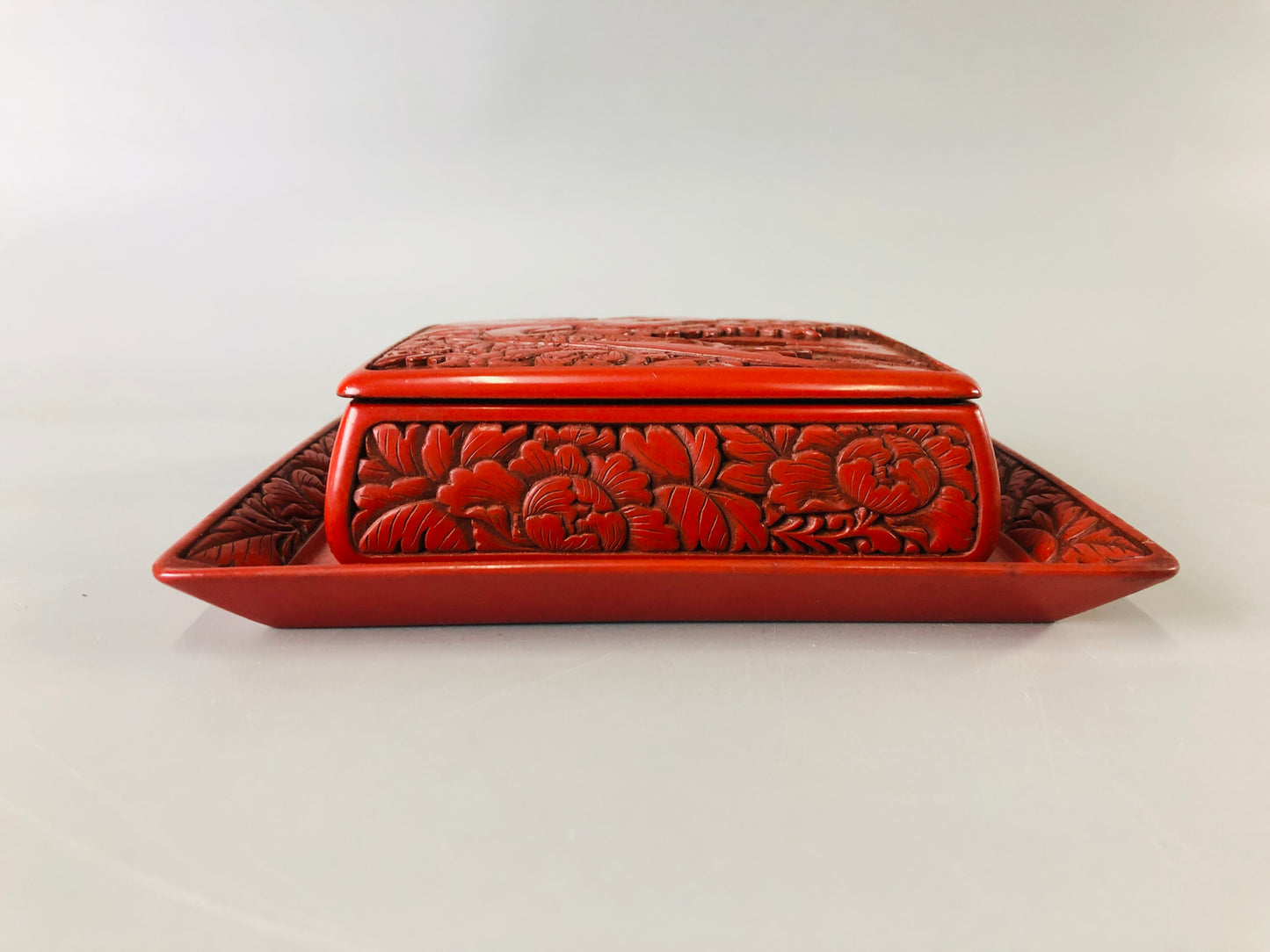 Y6975 「VIDEO] BOX Kamakura carving accessory case flower bird Japan antique storage