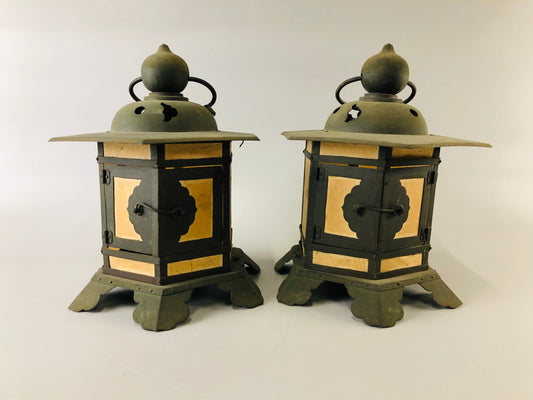 Y6976 [VIDEO] TOUROU Copper Hanging Lantern pair Japan antique interior decor Buddhism