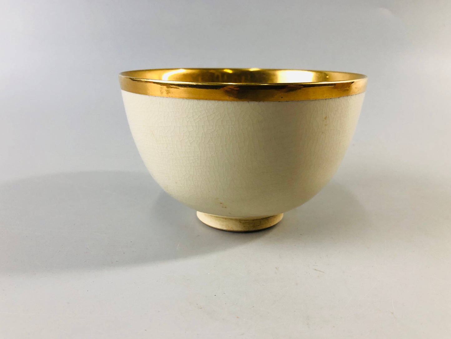 Y6995 [VIDEO] CHAWAN Kyo-ware inner gold bowl signed box Japan antique tea ceremony