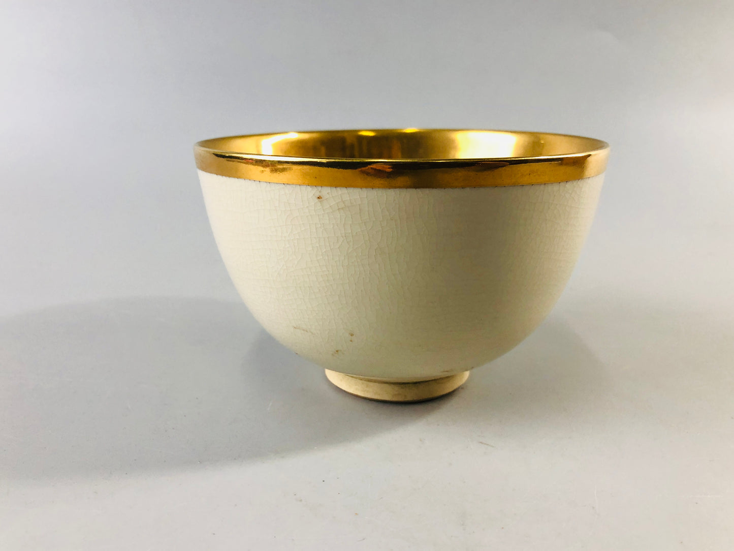 Y6995 [VIDEO] CHAWAN Kyo-ware inner gold bowl signed box Japan antique tea ceremony