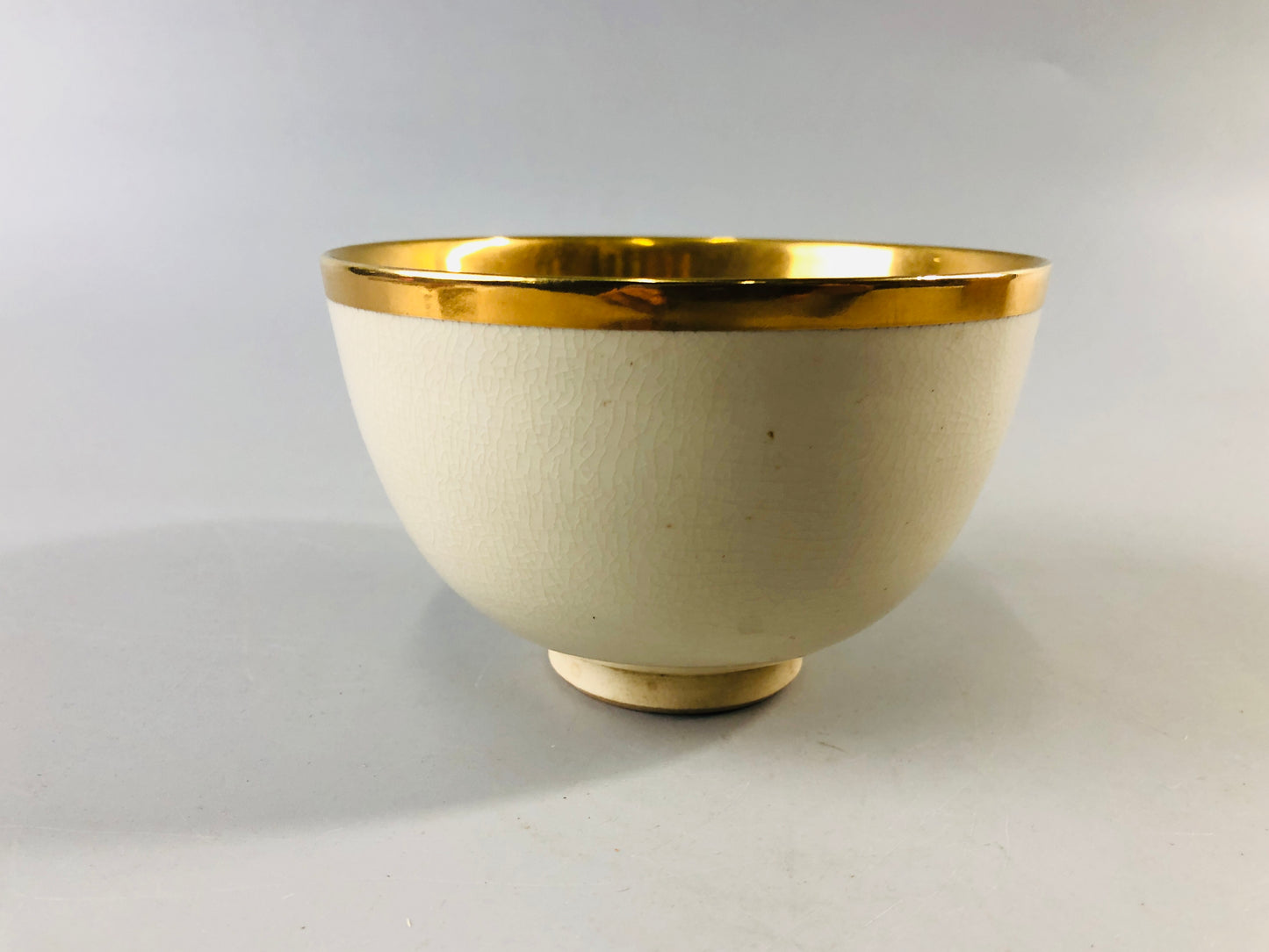 Y6995 [VIDEO] CHAWAN Kyo-ware inner gold bowl signed box Japan antique tea ceremony