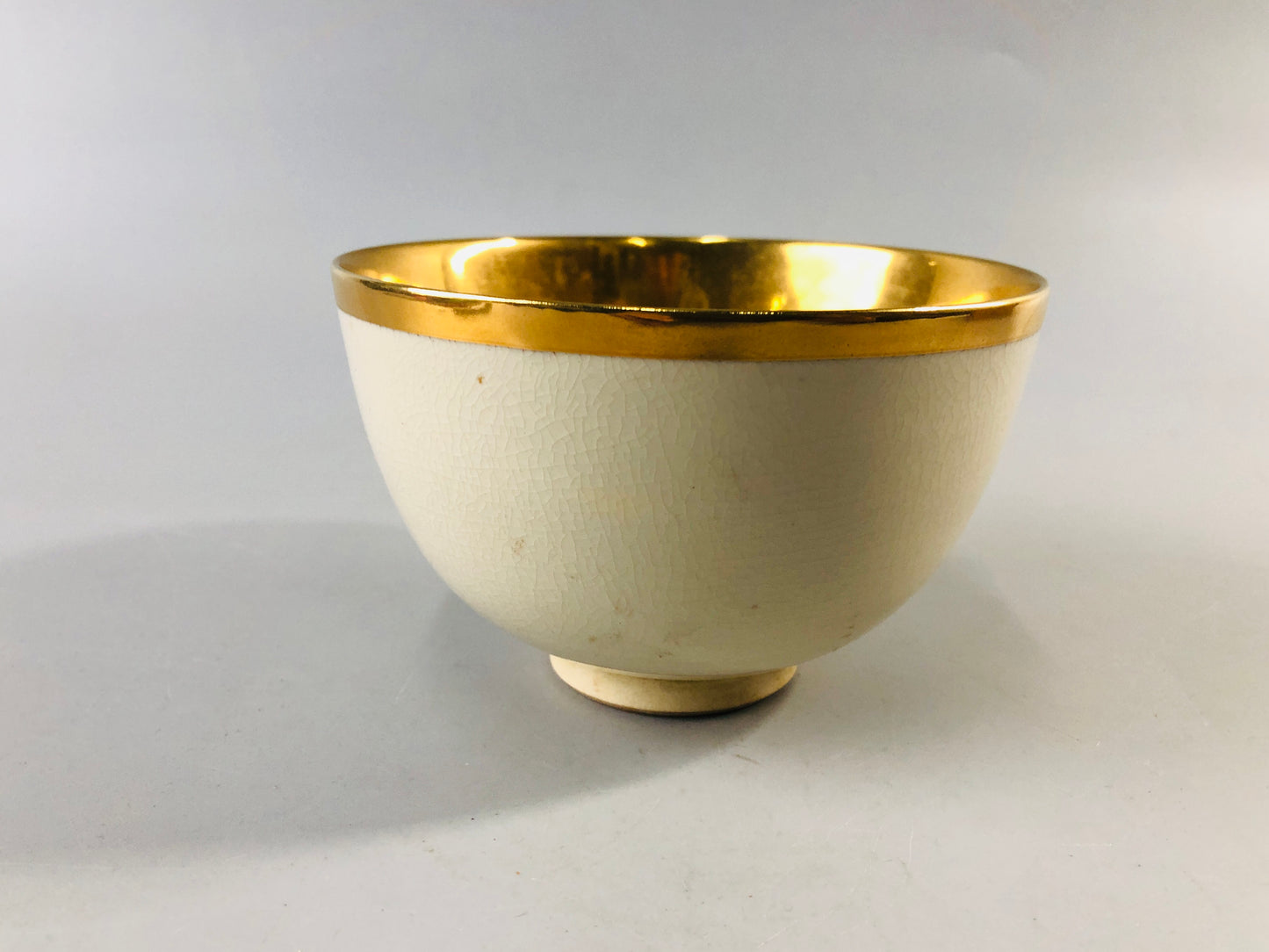 Y6995 [VIDEO] CHAWAN Kyo-ware inner gold bowl signed box Japan antique tea ceremony