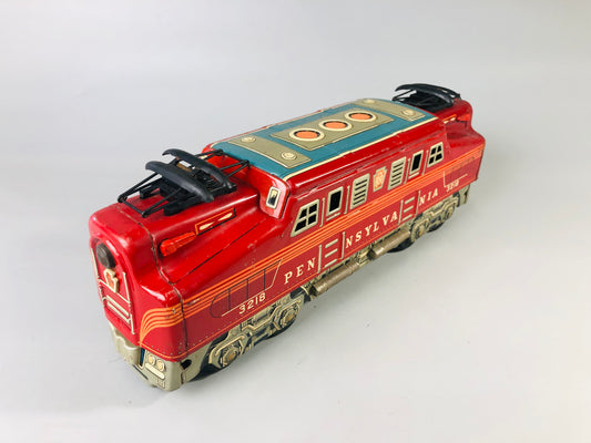 Y7007 [VIDEO] TIN TOY Train Pennsylvania 3218 transportation red Japan antique vintage
