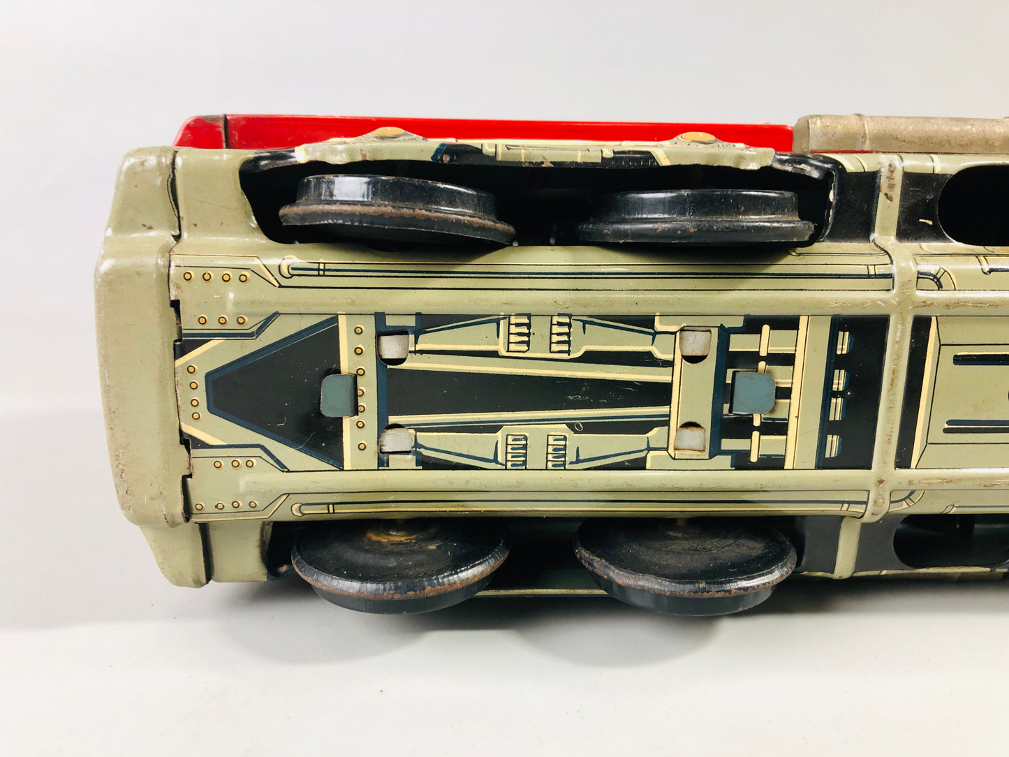 Y7007 [VIDEO] TIN TOY Train Pennsylvania 3218 transportation red Japan antique vintage