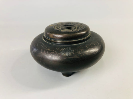 Y7014 [VIDEO] KOURO Copper Tsuba openwork inlay Japan antique fragrance incense burner