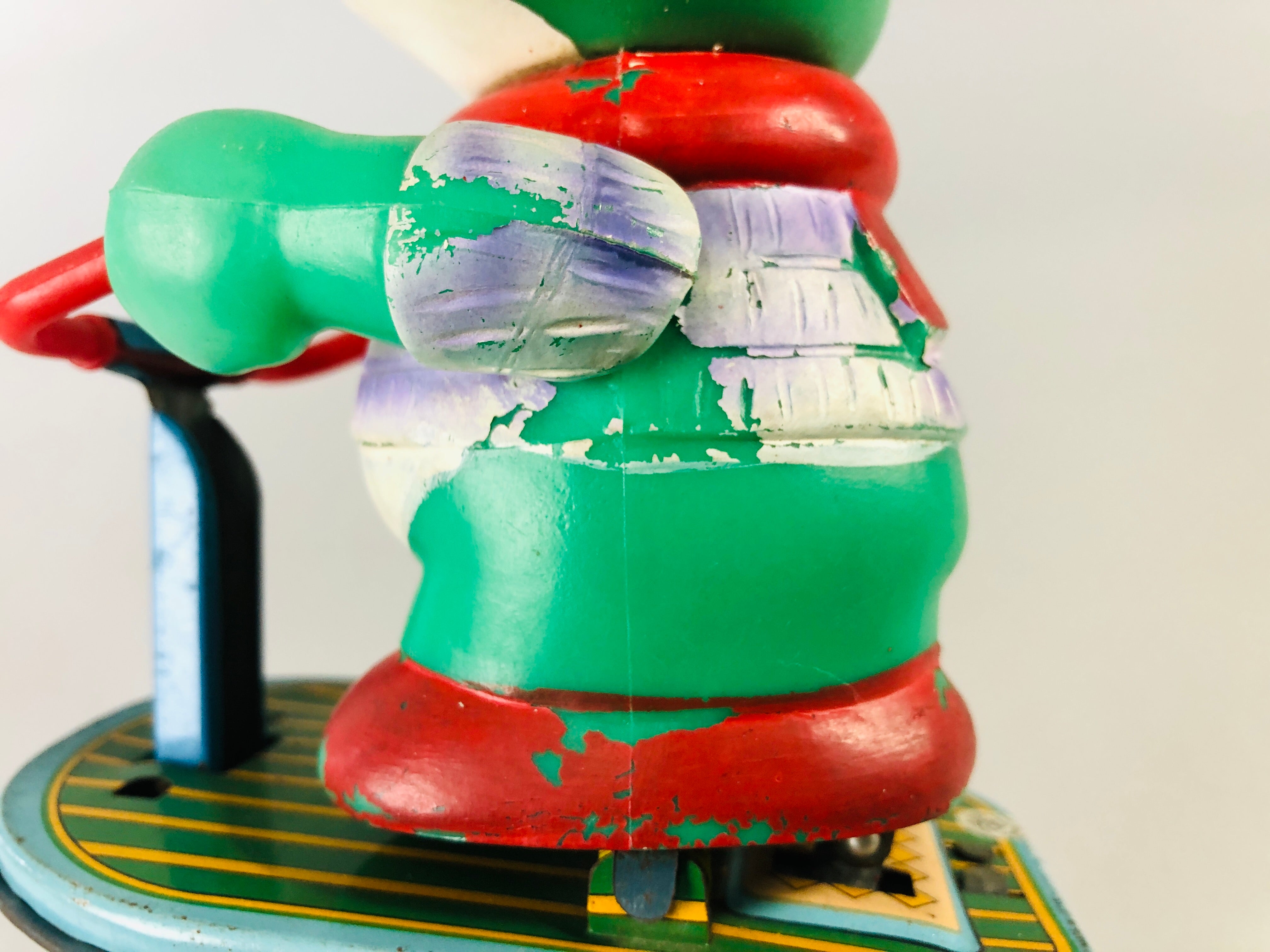 Y7022 [VIDEO] TIN TOY Keroyon kickboard frog scooter Japan antique