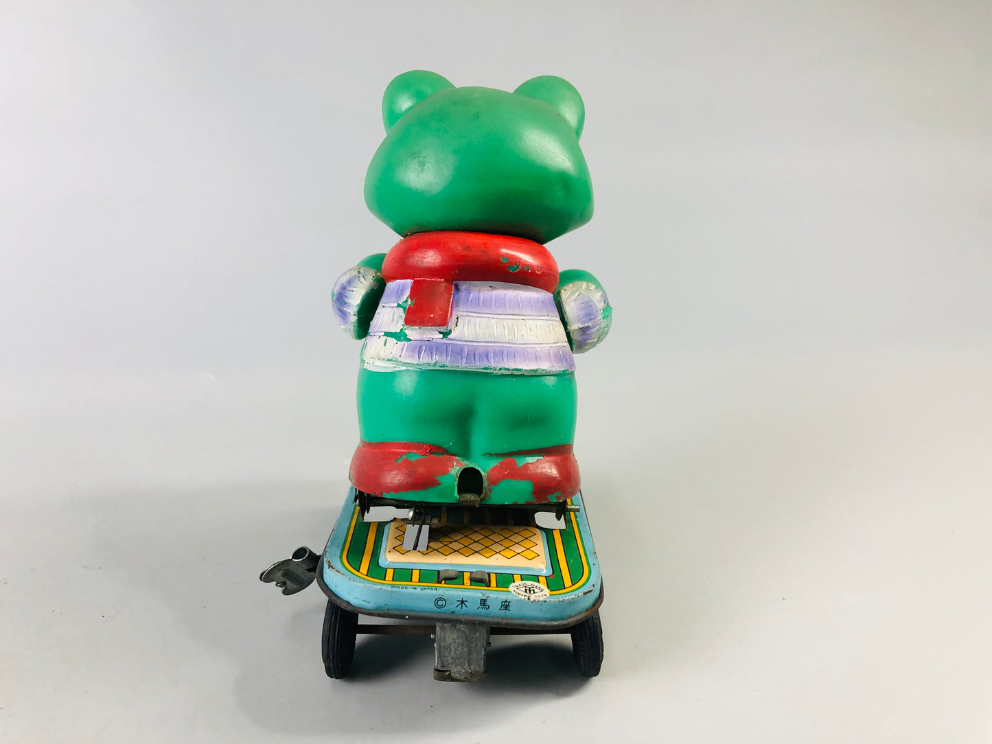 Y7022 [VIDEO] TIN TOY Keroyon kickboard frog scooter Japan antique vintage interior