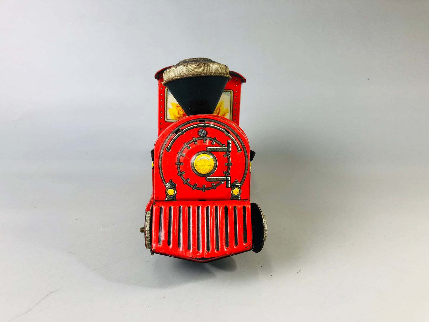 Y7027 [VIDEO] TIN TOY Train transportation missing tires Japan antique vintage interior