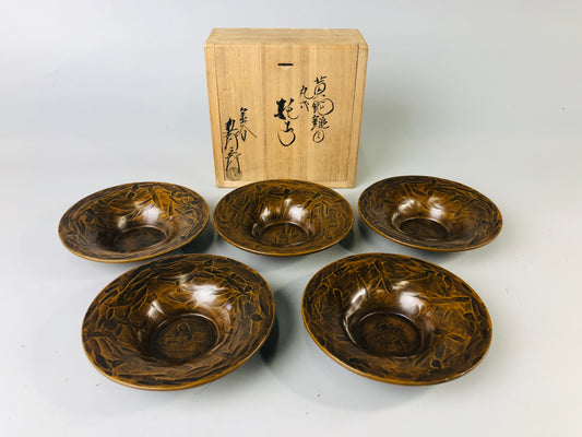 Y7029 [VIDEO] DISH Copper Chataku coaster set of 5 signed box Japan antique tableware