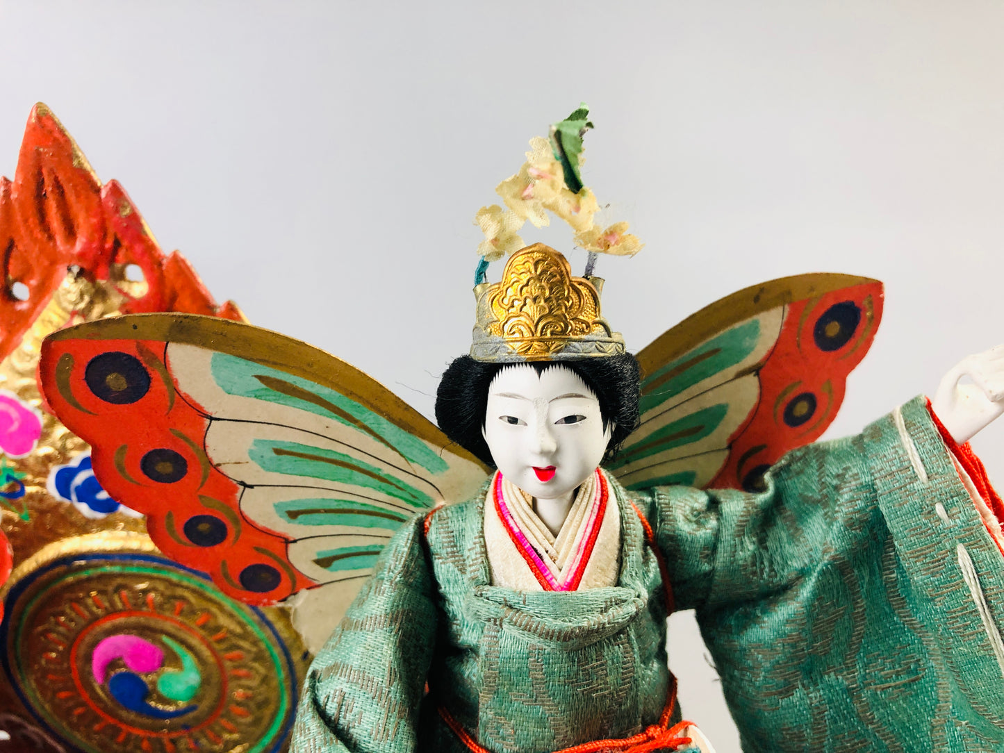 Y7031 [VIDEO] NINGYO Japanese doll kimono dance butterfly box Japan antique figurine