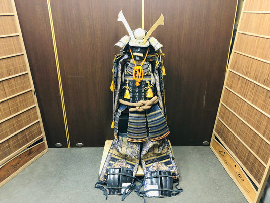 Y7038 YOROI Samurai armor helmet set navy blue thread Japan antique busho bushi