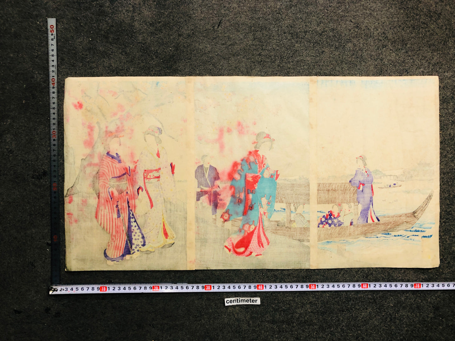 Y7046 WOODBLOCK PRINT Chikanobu triptych Cherry blossoms Japan Ukiyoe antique