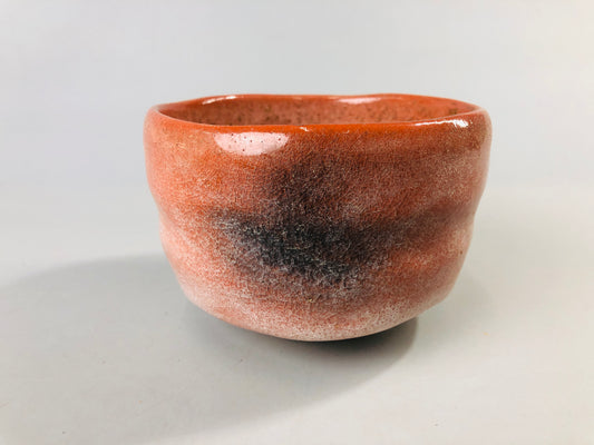 Y7053 CHAWAN Raku-ware red bowl signed Japan antique tea ceremony pottery cup