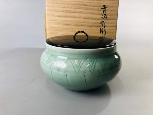 Y7055 MIZUSASHI Celadon water pot signed box Japan Tea Ceremony utensils antique