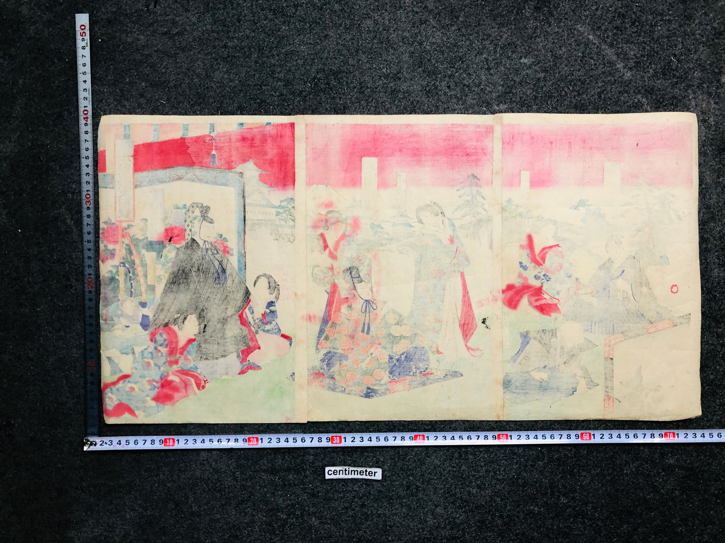 Y7056 WOODBLOCK PRINT Chikanobu Tokugawa Shogun triptych Japan Ukiyoe antique