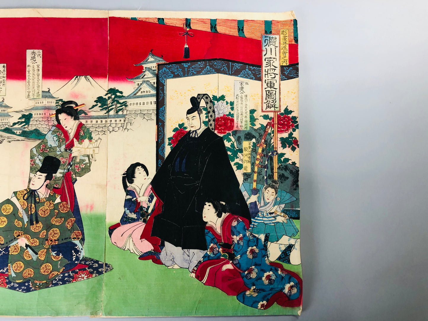 Y7056 WOODBLOCK PRINT Chikanobu Tokugawa Shogun triptych Japan Ukiyoe antique