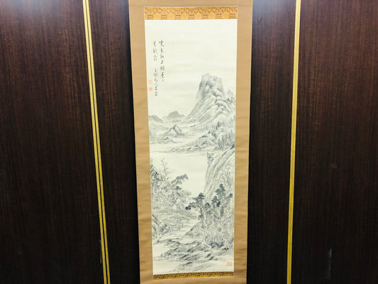 Y7067 KAKEJIKU ink Landscape signed Japan antique hanging scroll art interior