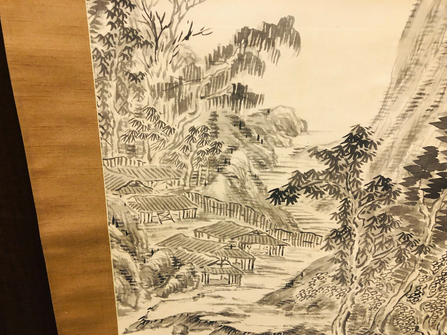 Y7067 KAKEJIKU ink Landscape signed Japan antique hanging scroll art interior