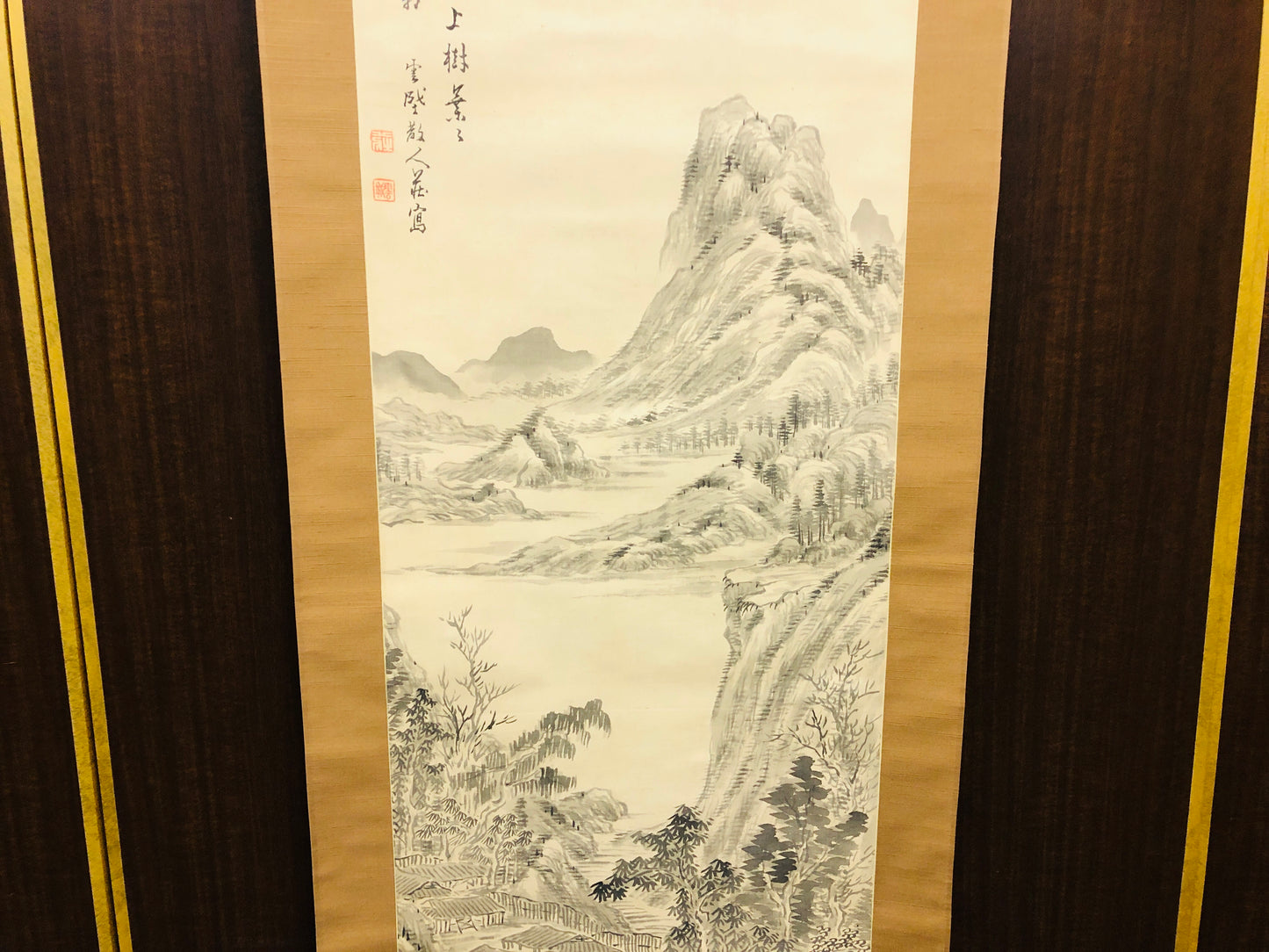 Y7067 KAKEJIKU ink Landscape signed Japan antique hanging scroll art interior