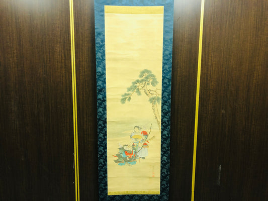 Y7069 KAKEJIKU Warrior signed yoroi kabuto armor Japan antique hanging scroll