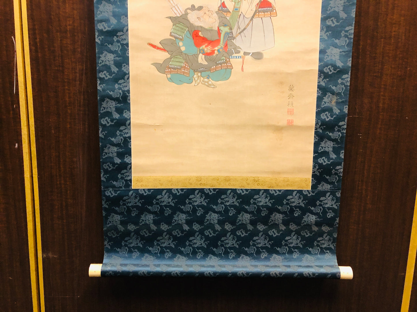 Y7069 KAKEJIKU Warrior signed yoroi kabuto armor Japan antique hanging scroll