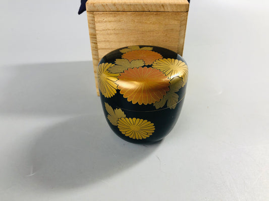 Y7076 NATUME Makie Caddy container chrysanthemum box Japan Tea Ceremony antique