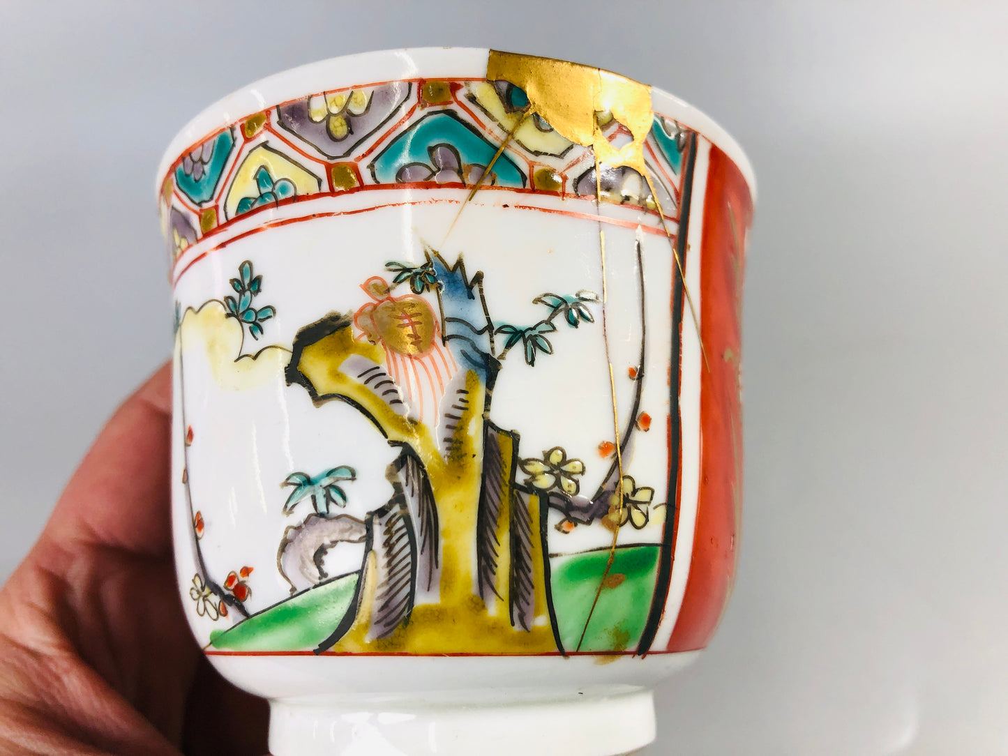 Y7083 YUNOMI Imari-ware kintsugi color picture Japan antique tea cup teacup