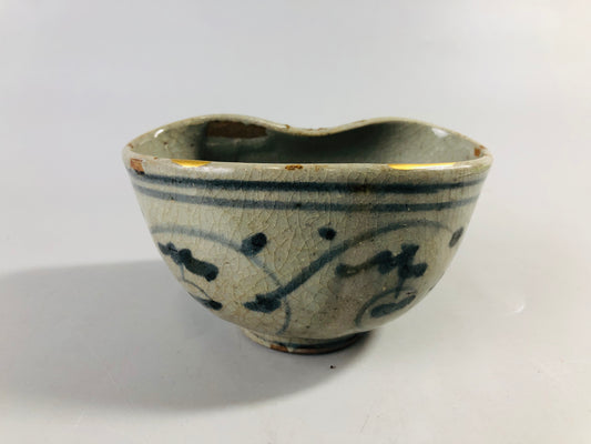 Y7088 CHAWAN Kihara-ware deformed bowl kintsugi Japan antique tea ceremony cup