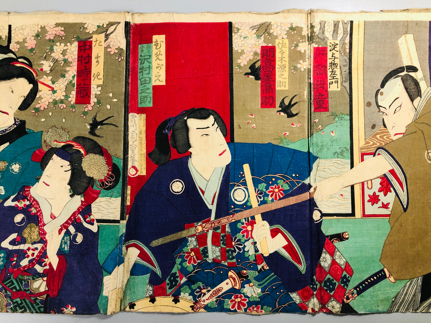 Y7101 WOODBLOCK PRINT Chikashige triptych Kabuki Japan Ukiyoe antique art decor