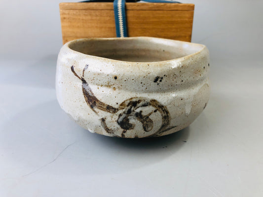 Y7119 CHAWAN Shino-ware bowl signed box snail Japan antique tea ceremony pottery